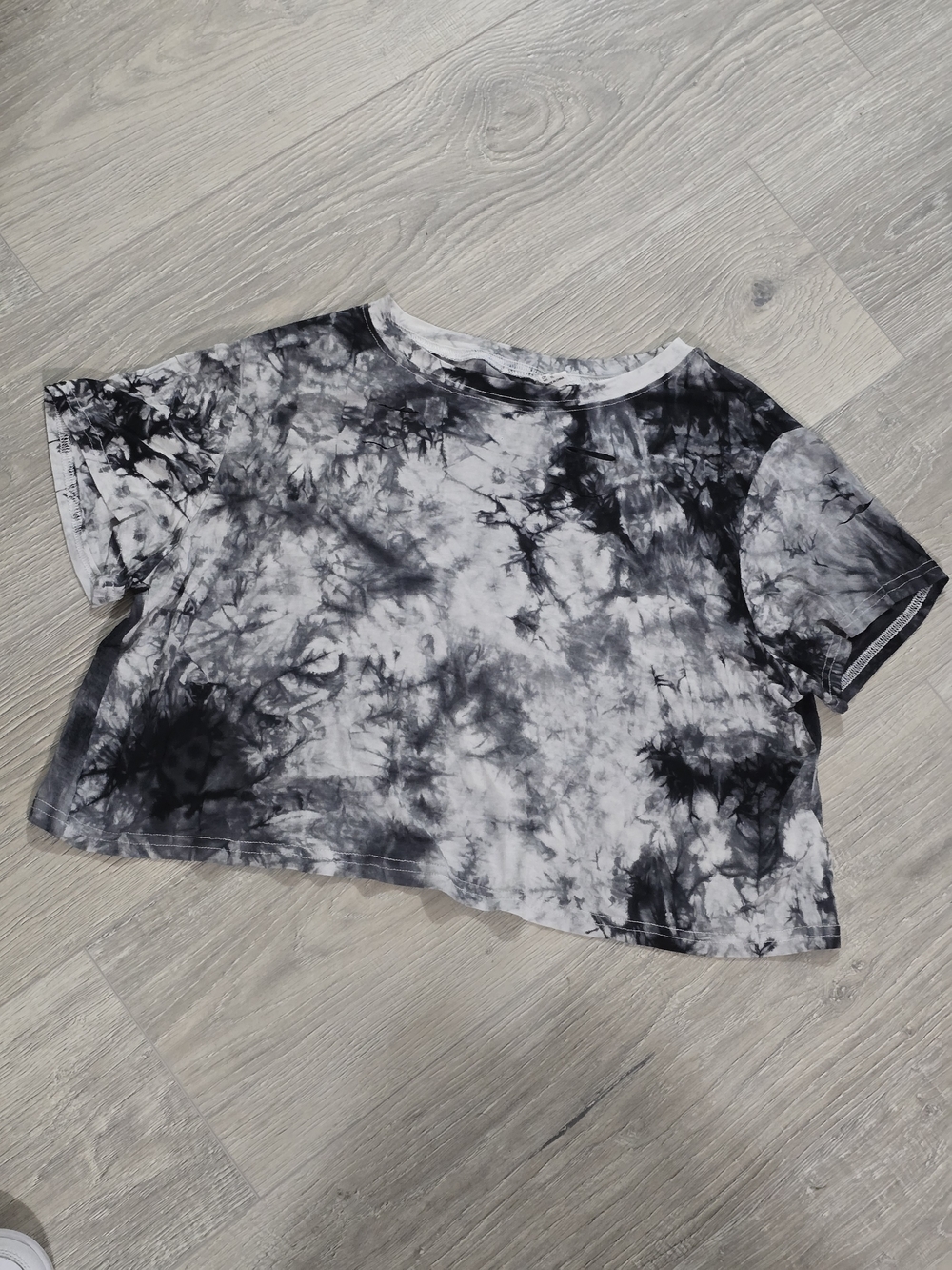 Tie-Dye Black & White Crop Top - With Cut Outs- Casual Women's Tee